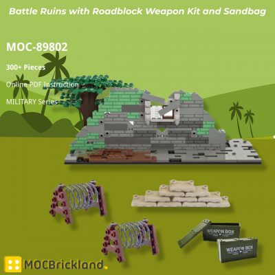 Battle Ruins with Roadblock Weapon Kit and Sandbag MILITARY MOC-89802 WITH 300 PIECES