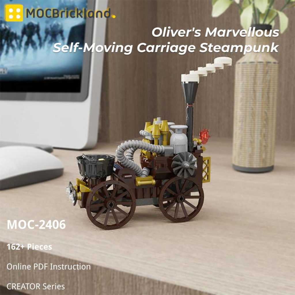 Oliver’s Marvellous Self-Moving Carriage Steampunk MOC-2406 Creator with 162 Pieces