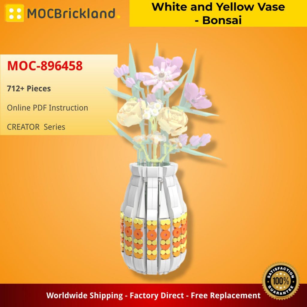 White and Yellow Vase – Bonsai MOC-896458 Creator with 712 Pieces