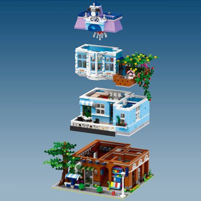 The Cafe With Light Kit Modular Building MOULD KING 16004 with 3430 pieces