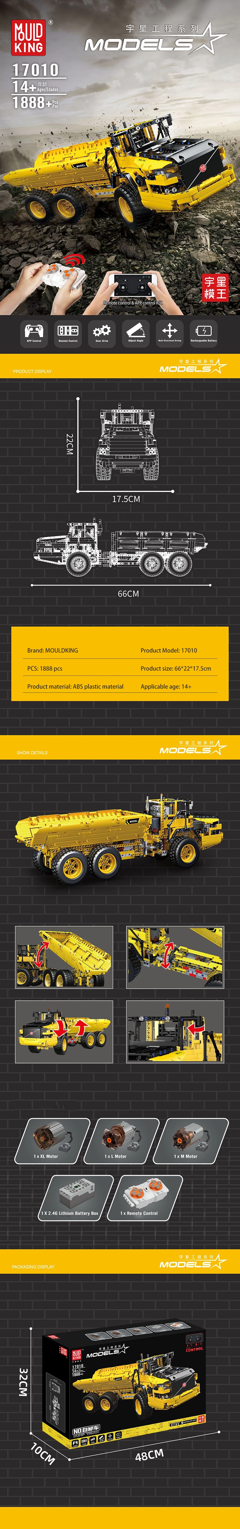 RC Dump Truck Mould King 17010 Technic with 17010 pieces