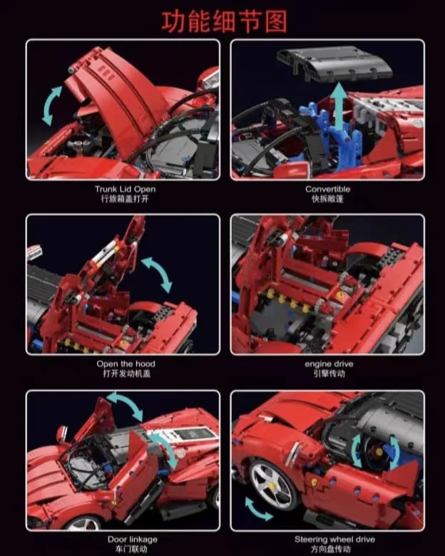 1:10 Red Ferrari Daytona SP3 TGL T5032 Technic With 2438 Pieces