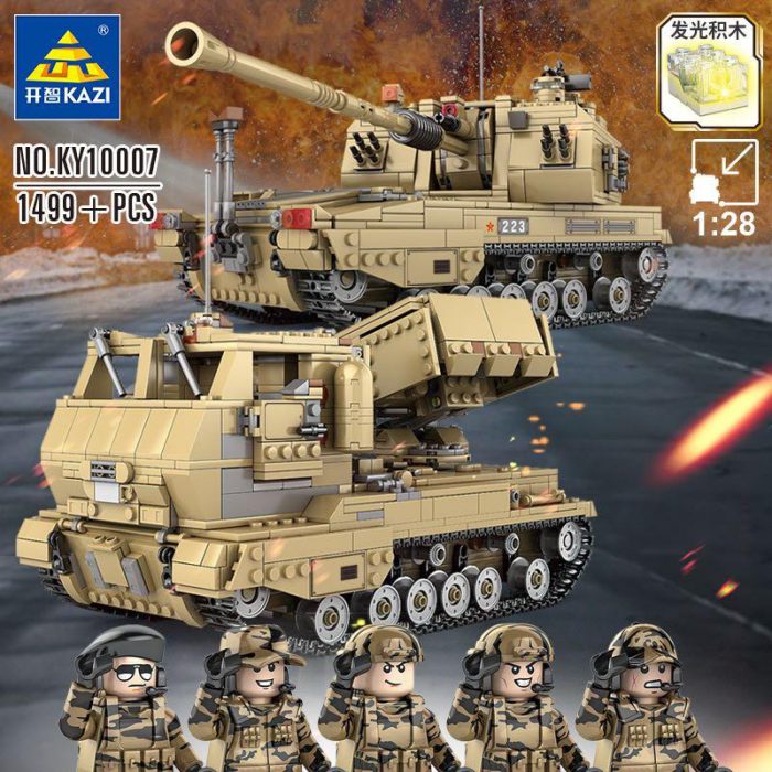Technic KAZI KY10007 05A Self-propelled Howitzer 1:28 and PHZ10 Self-propelled Rocket Launcher Tank 2 Models in 1