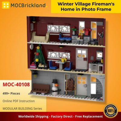 MOCBRICKLAND MOC-40108 Winter Village Fireman's Home in Photo Frame